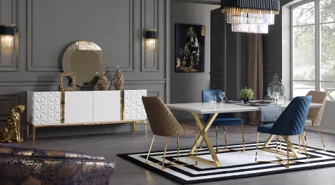 Rixos Gold Metal Leg Dining Room Set