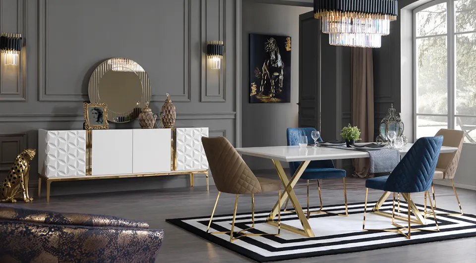 Rixos Gold Metal Leg Dining Room Set