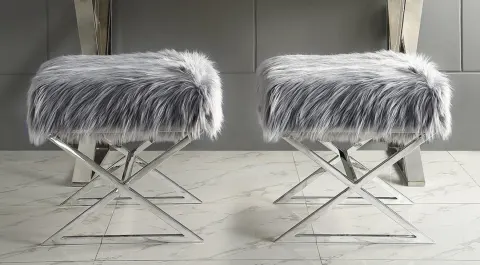 Luxury Anthracite Plush Pouf