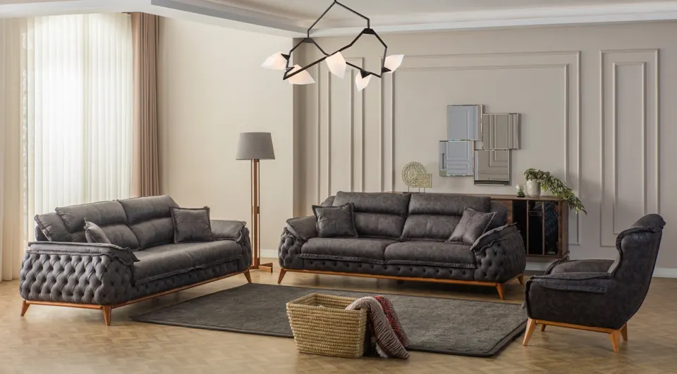 Zara Walnut Wooden Leg Sofa Set