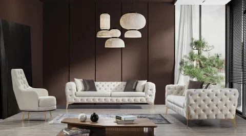 Harmony-B Gold Metal Leg Sofa Set