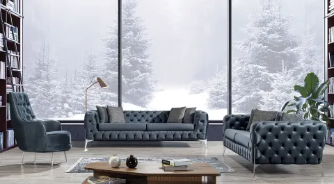 Harmony-C Silver Metal Leg Sofa Set