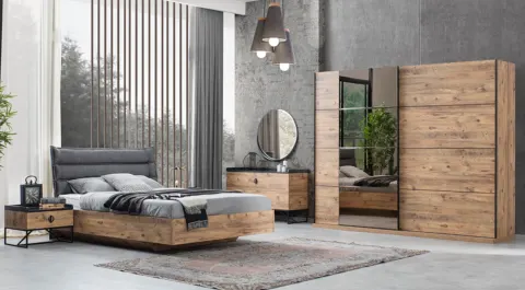 Loft Sliding Door Walnut Bedroom Set