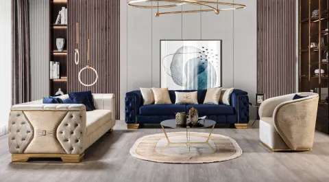 Royal Luxury Gold Metal Leg Sofa Set