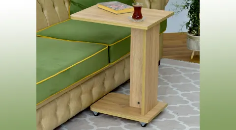Babil Wheeled  Natural Side Table