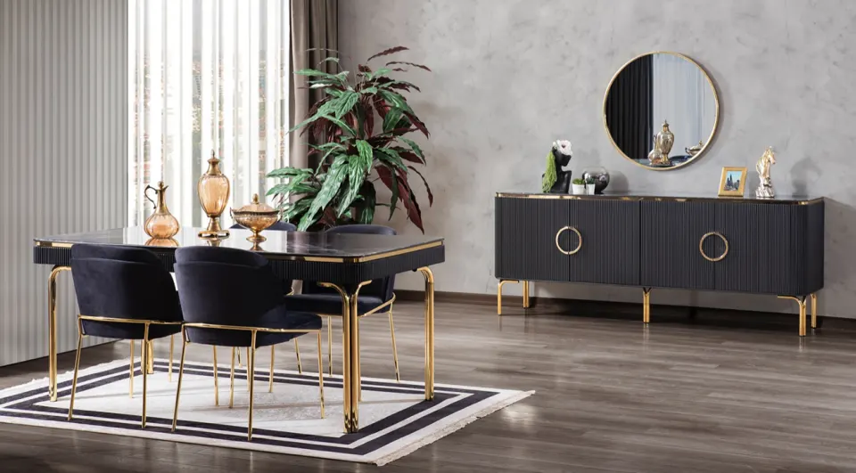 Hira Gold Metal Leg Dining Room Set