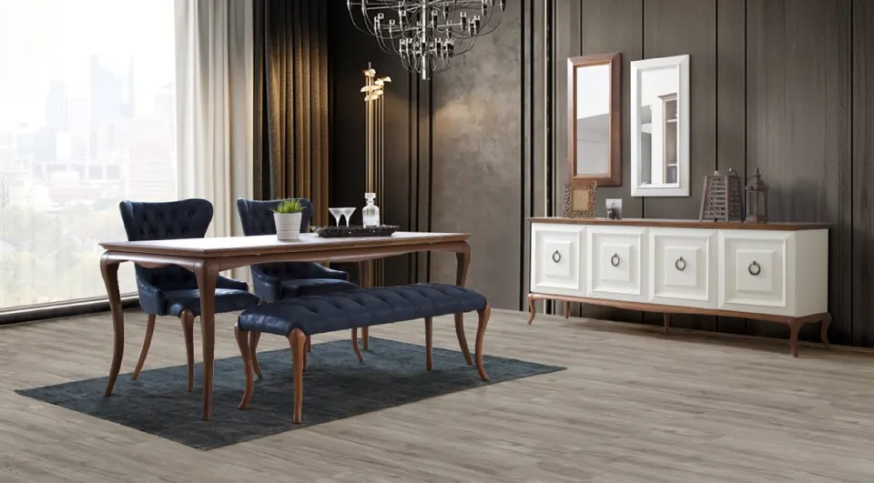 Ocean Wooden Legs Moonstone Dining Room Set