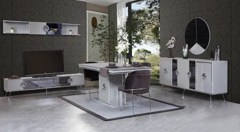Nil Chrome Metal Leg Dining Room Set