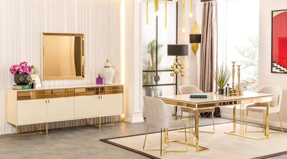 Solo Gold Metal Leg Dining Room Set