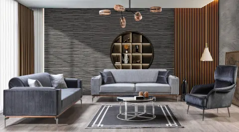 Bugatti Silver Metal Legs Sofa Set