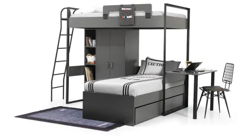 Smart Anthracite Bunk Bed Young Room Set