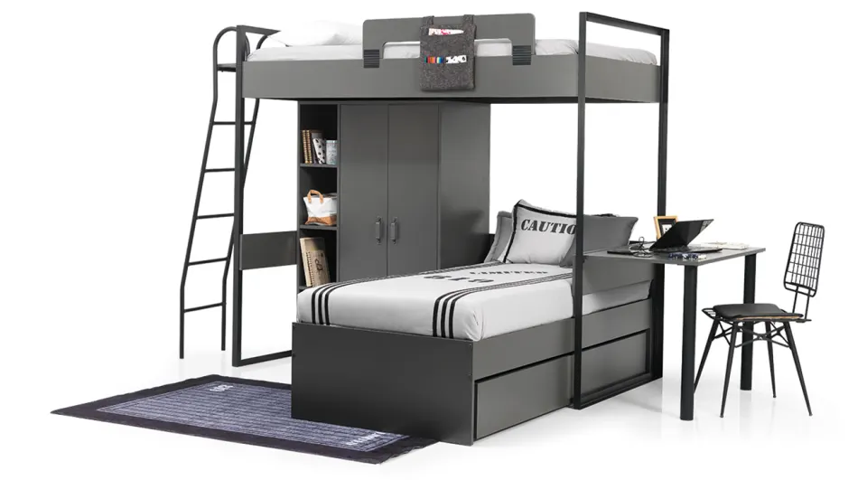 Smart Anthracite Bunk Bed Young Room Set