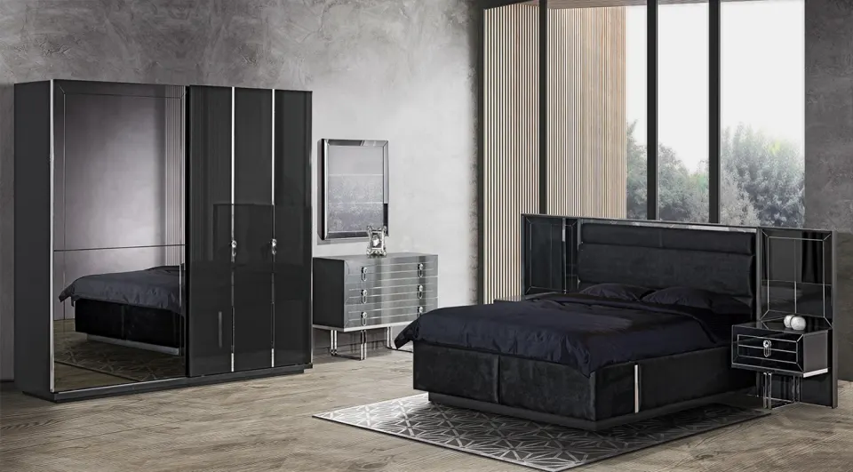 Noir Black Sliding Door Bedroom Set