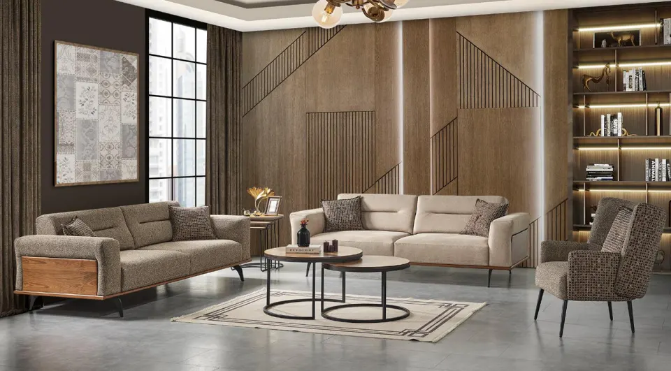 Asya Wooden Leg Sofa Set