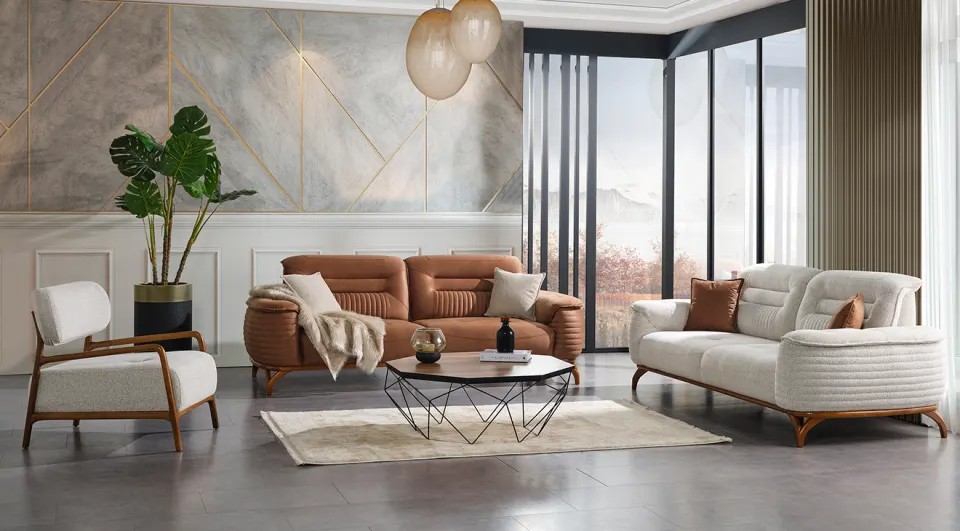 Erika Wooden Leg Sofa Set