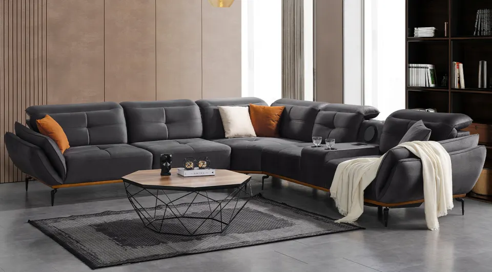 Seray Anthracite Corner Sofa Set with Usb Bed