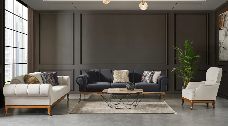 Violet Wooden Leg Sofa Set