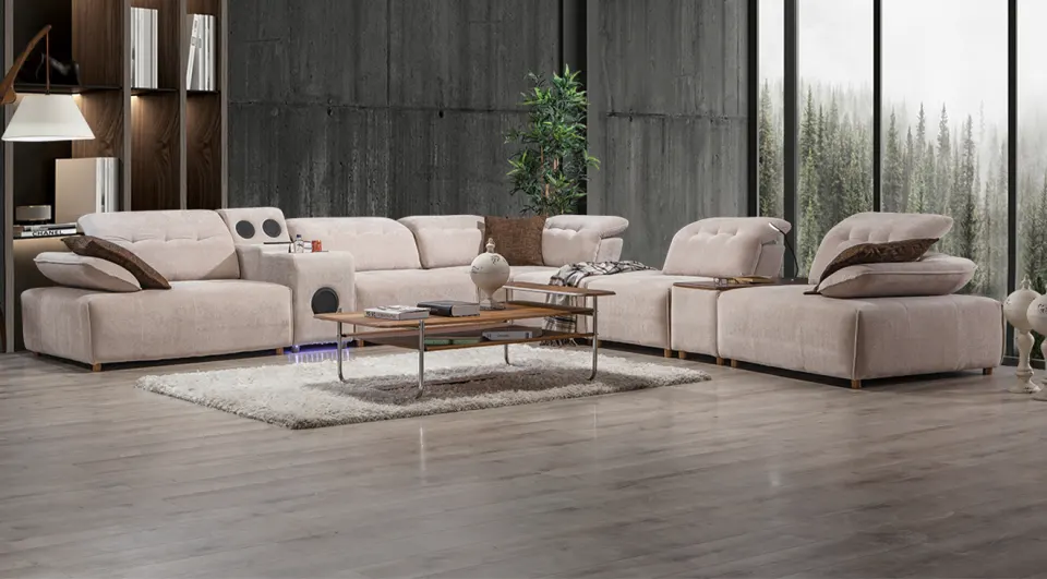 Largo B Corner Sofa Set With Wooden Legs