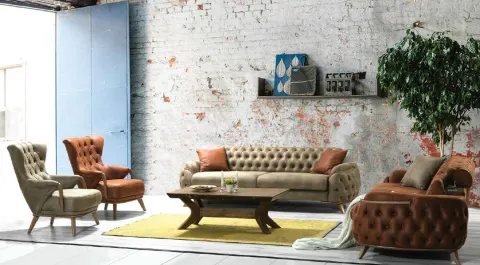 Florya Wooden Leg Sofa Set