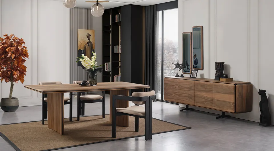 Hema Walnut Modern Dining Room Set