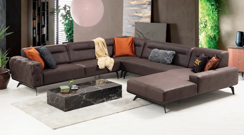 Zenn Metal Leg Corner Sofa Set