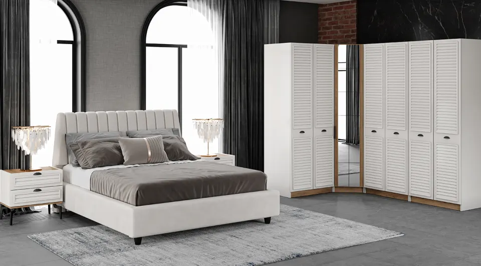 Dragos Moonstone Corner Wardrobe Bedroom Set