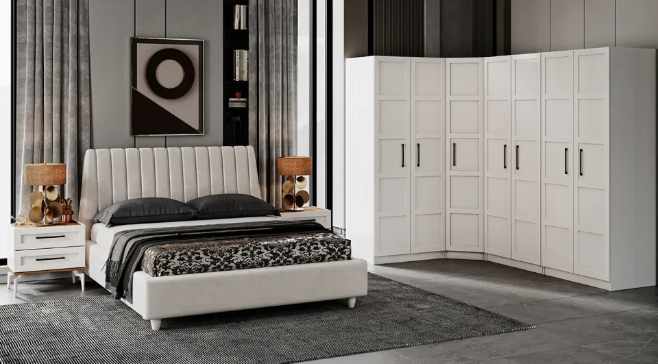 Sirkeci Moonstone Corner Wardrobe Bedroom Set