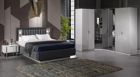 Sisli Fog Gray Corner Wardrobe Bedroom Set
