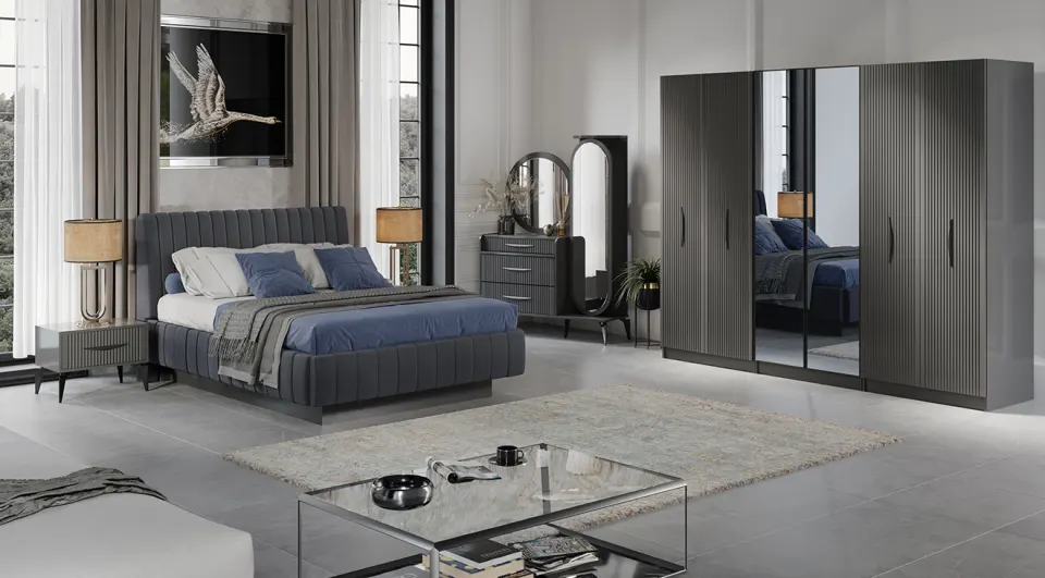 Umraniye Anthracite 6 Door Bedroom Set
