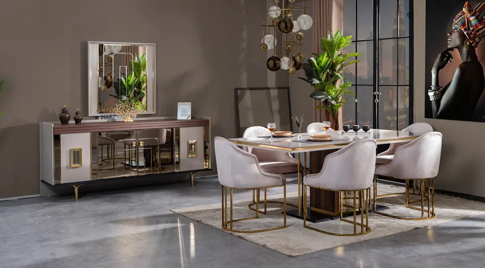 Glamor Gold Leg Dining Room Set