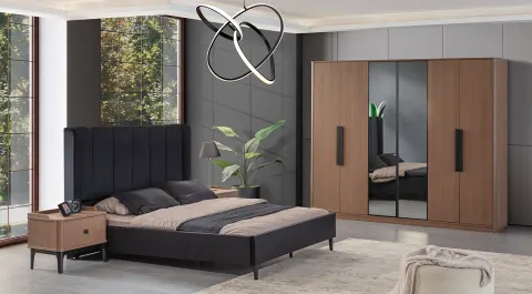 Mona Walnut 6 Door Bedroom Set