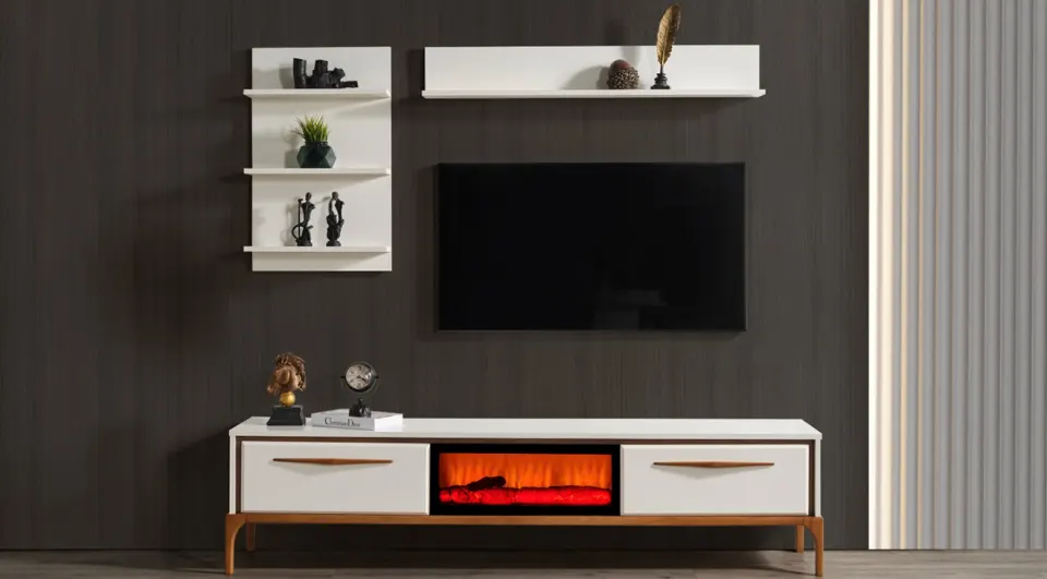 Masal Wooden Leg Fireplace Tv Unit