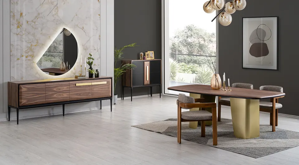 Armani Walnut Modern Dining Room Set