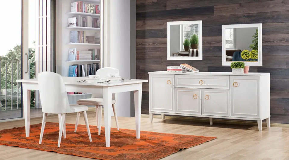 Melis White Wooden Leg Dining Room Set