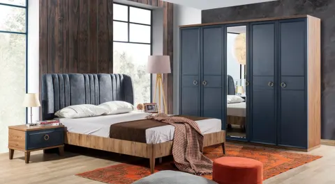 Melis 5 Doors Navy Blue Bedroom Set