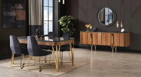 Gemma Walnut Metal Leg Dining Room Set