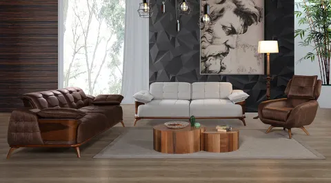 Loft Wooden Leg Sofa Set (Papelli)