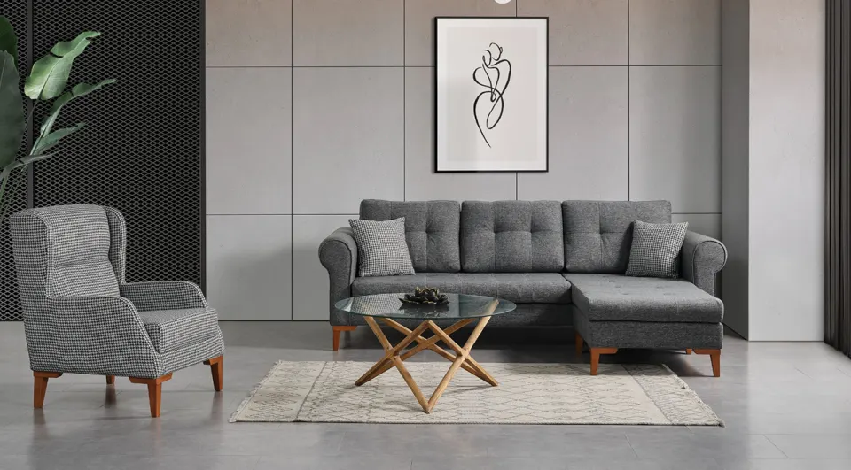 Palermo  Wooden Legs Corner Sofa Set