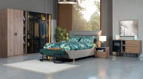 Rita 6 Doors Walnut Bedroom Set