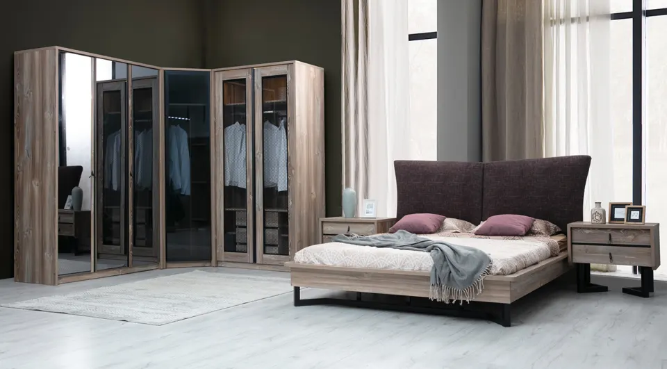 Rustic Corner Wardrobe Bedroom Set