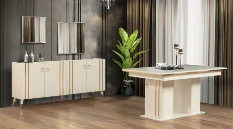 Pera Moonstone Gold Dining Room Set