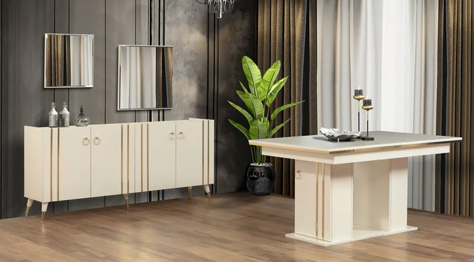 Pera Moonstone Gold Dining Room Set