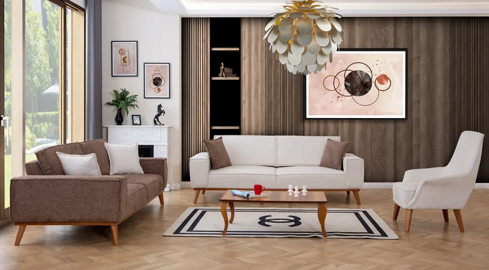 Luke Wooden Leg Sofa Set