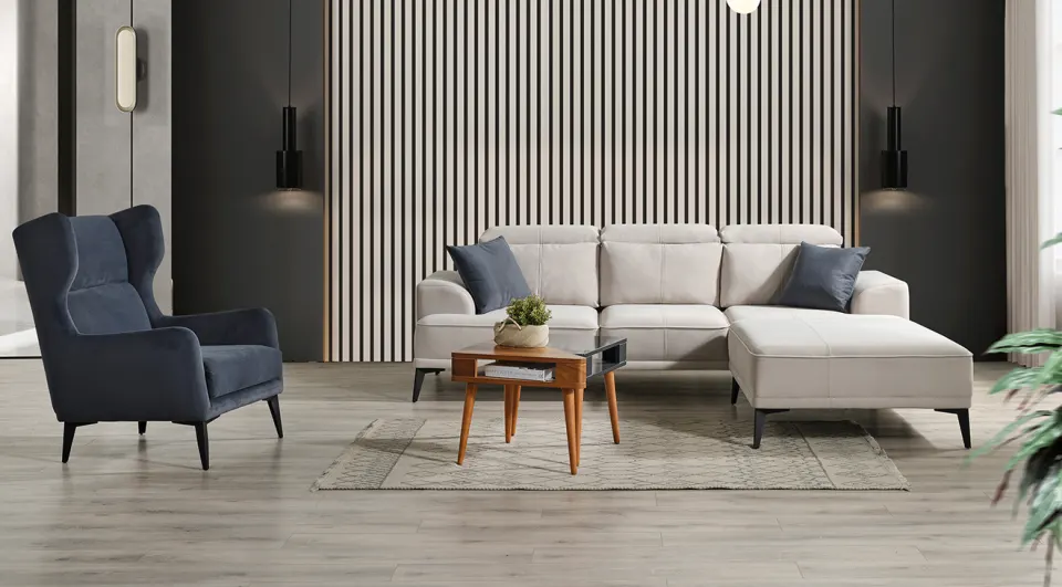 Milan Wooden Leg Corner Sofa Set