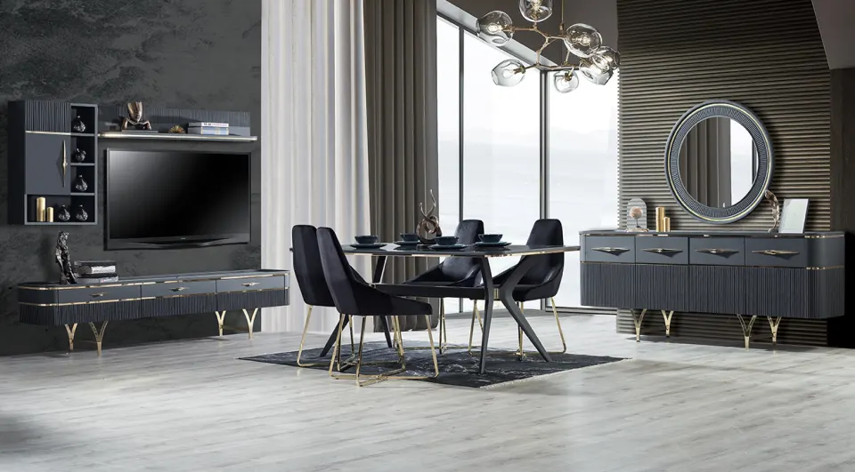 Arven Elit Anthracite Modern Dining Room Set
