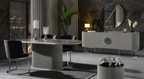 Gucci Smoke Gray Metal Leg Dining Room Set 2