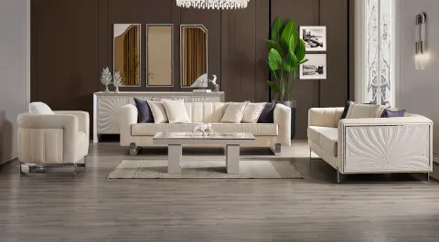 Angel Silver Metal Leg Sofa Set