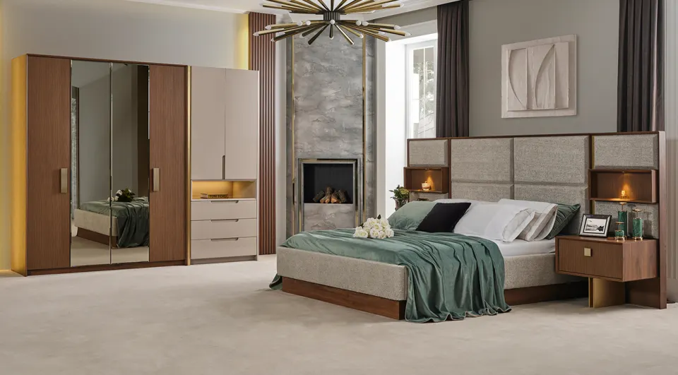 Gloria Walnut 6-Door Bedroom Set