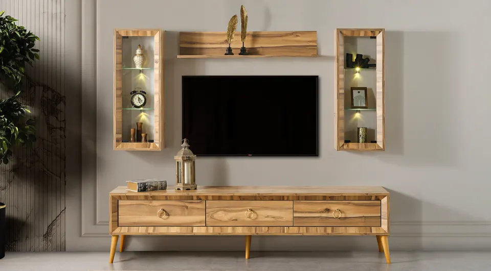 Anadolu Walnut Wooden Leg TV Unit
