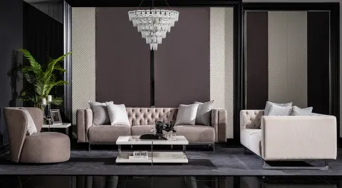 Parma Silver Metal Leg Sofa Set